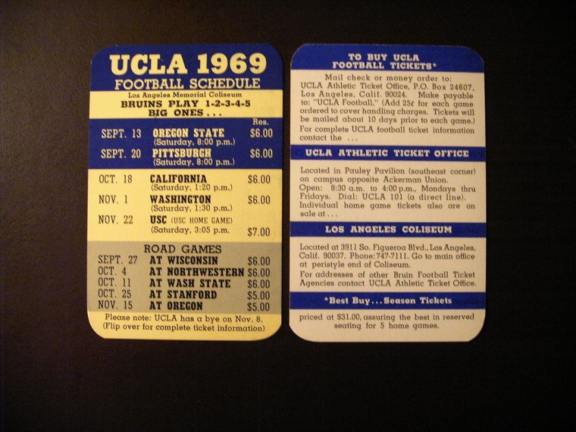 UCLA Bruins 1969 NCAA football pocket schedule  