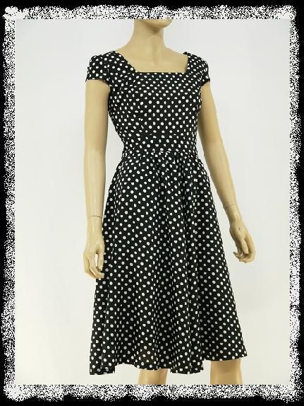 dress190 PLUS SIZE CHIFFON BLACK POLKA DOT 40/50s AUDREY TEA SWING 