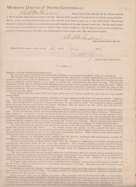 Statesville North Carolina moonshine Whiskey 1886 Warrant Document 