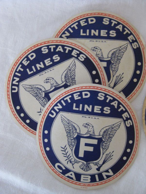 US Cruise Lines   Cabin Stickers & Drink Coaster 1930s  