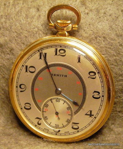 VINTAGE ZENITH POCKET WATCH ART DECO 18K SOLID GOLD ENAMEL CASE 