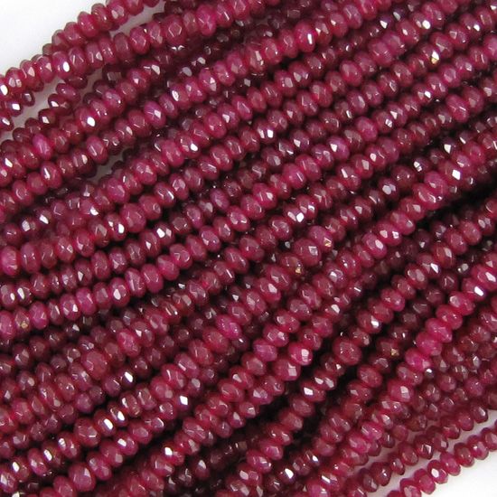 Faceted ruby red jade rondelle beads. This strand is 10 long, about 