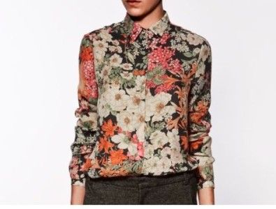 ZARA New 2012 FLORAL print Collar Blouse Shirt Top L Large SOLD OUT 