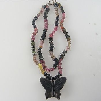 1136 TOURMALINE, ONYX GEMSTONE NECKLACE LADIES JEWELRY  