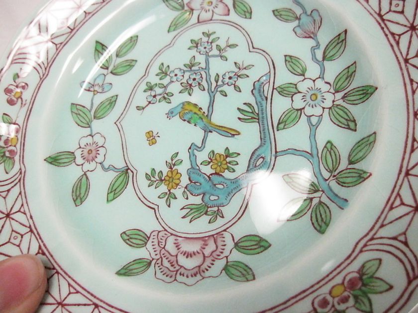 ADAMS CHINA ENGLISH IRONSTONE SINGAPORE BIRD PATTERN 8 BREAD & BUTTER 