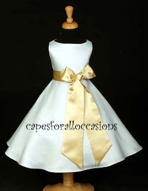 FLOWER GIRL DRESS IVORY/GOLD 12M 2 3 4 5 6 7 8 10 12 14  