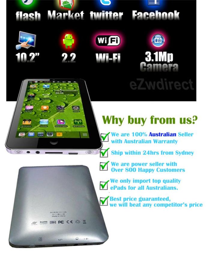 Android 2.2 ePad aPad Tablet PC MID wifi 3G 4GB Cam  