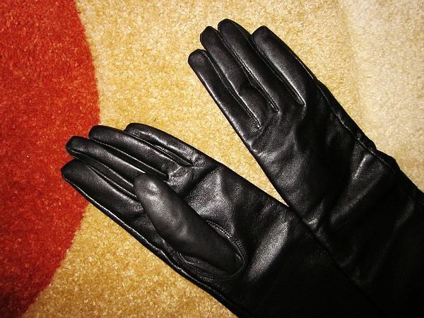 40CM(15.5 inches)WOMEN BLACK REAL SHEEPSKIN LEATHER LONG OPERA GLOVES 