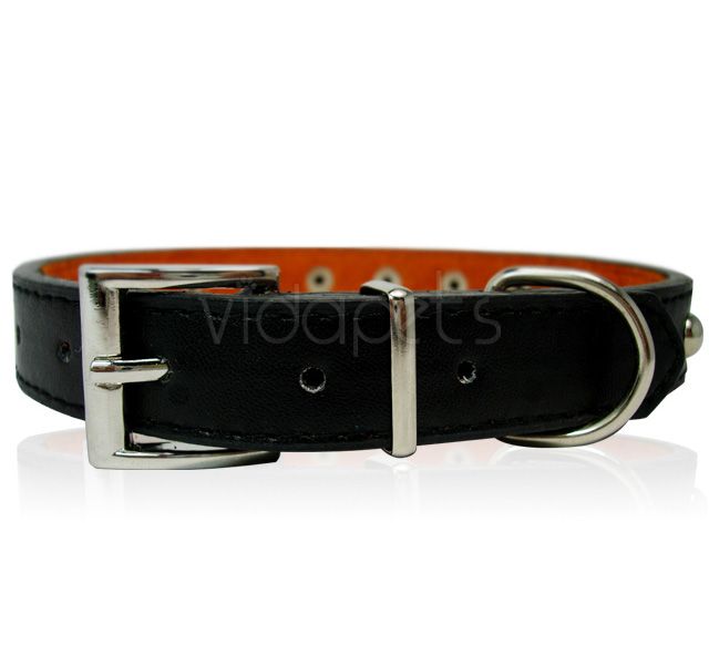 11 black Leather Studded Dog Collar Small XS  