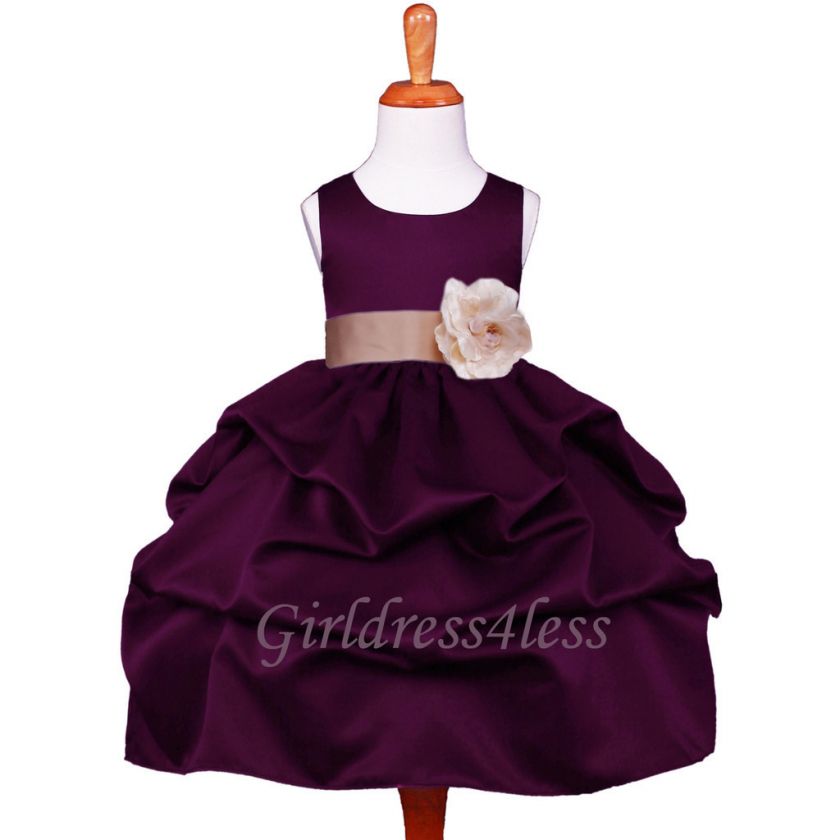 PLUM/CHAMPAGNE PICK UP WEDDING FLOWER GIRL DRESS 6M 9M 12M 18M 2 4 6 8 