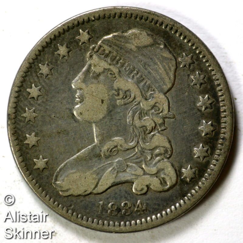 1834 B 4 Capped Bust Quarter XF  