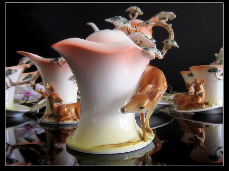 Cute Deer Coffee Set Cup/Saucer/Tray/Creamer/Sugar/Pot  