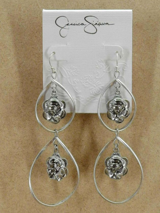   JESSICA SIMPSON SPRING RUFFLE 2TONE DROP EARRINGS CRYSTAL FLOWERS NWT