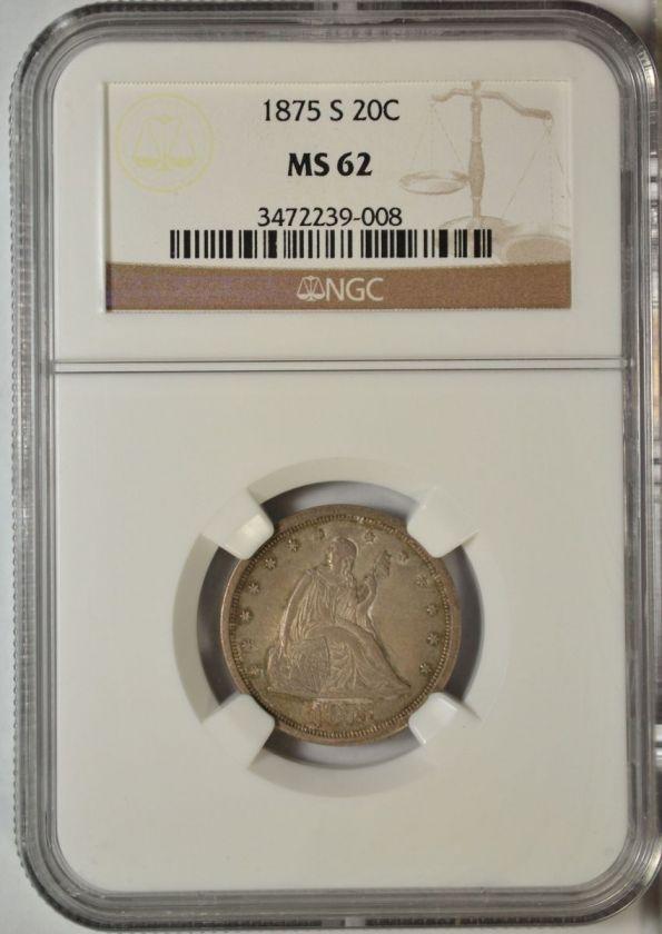 1875 S 20 cent, NGC MS62  