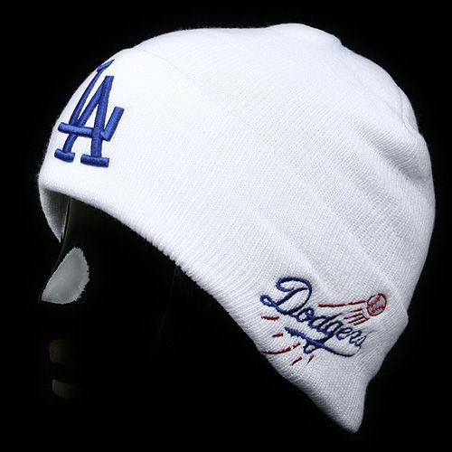 BEANIE Los Angeles LA Dodgers Baseball SKULL HAT WHITE  