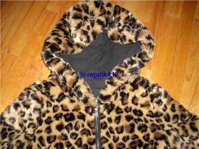 NWT VICTORIAS SECRET PINK FASHION SHOW Leopard Faux Fur Hoodie Coat 