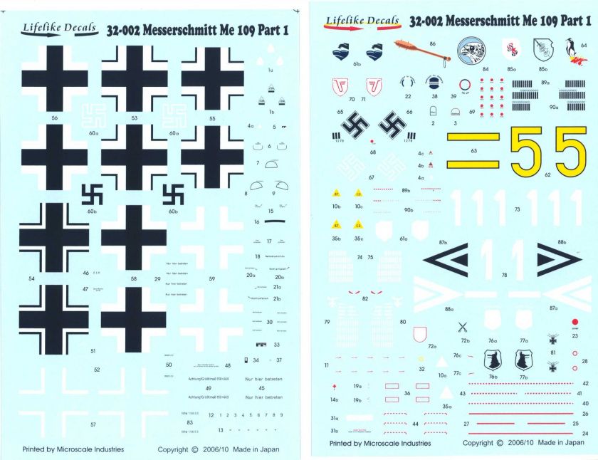 Decals 1/32 MESSERSCHMITT Me 109 Fighter Part 1 *MINT*  