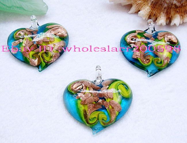 WHOLESALE 12PCS 43*45MM Heart Lampwork Glass Pendants  