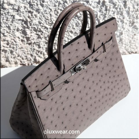 Gris Tourterelle Ostrich & Palladium 30cm HERMES BIRKIN BAG  