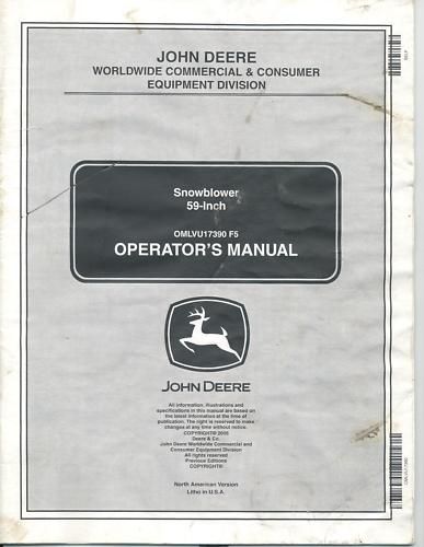 John Deere 59 Snowblower for 3120 3720 Operators Manual  