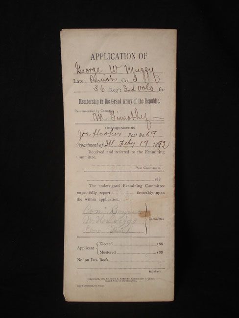   MEMBERSHIP APPLICATION ~ 36TH INDIANA INFANTRY~ DEPT ILLINOIS, CANTON