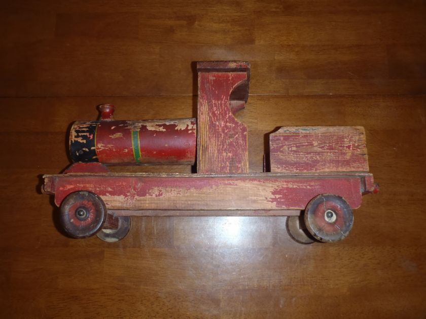 ANTIQUE HANDMADE WOODEN TOY TRAIN  