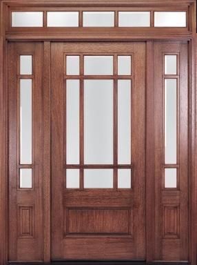 Craftsman Prairie Style 9 Lite Wood Entry Door Sidelights & 5L Transom 