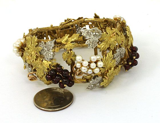 AMAZING 18K GOLD & GEMS 3D INTRICATE FLORAL BRACELET  