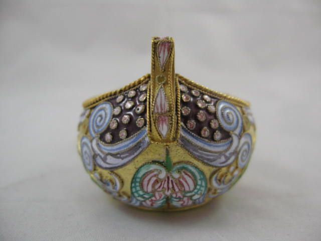 RUSSIAN SOLID SILVER ENAMEL KOVSH MARKED 84.STERLING CASE  