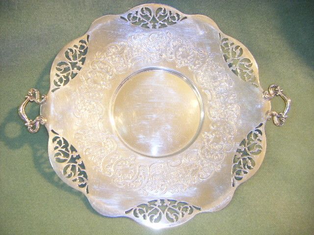 Wm ROGERS SILVERPLATE ETCHED HANDLED TRAY LOVELACE 74  