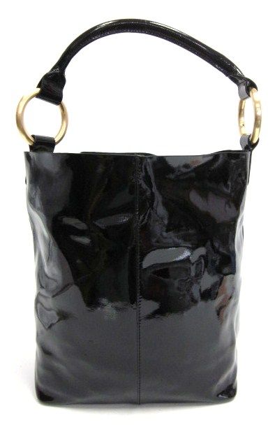 SEQUOIA Black Patent Leather Open Top Shoulder Handbag  