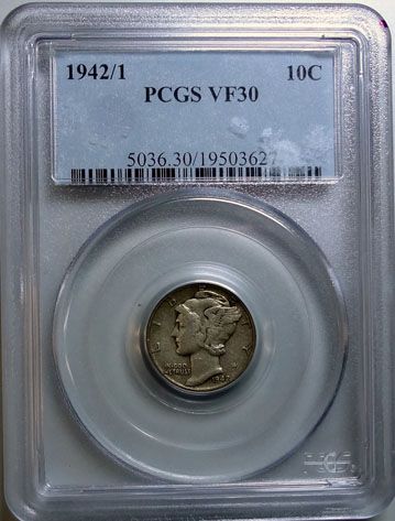 1942/1 MERUCRY DIME PCGS VF 30  