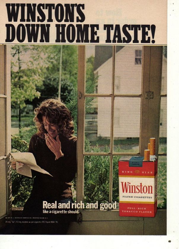 1971 WINSTON CIGARETTES DOWN HOME TASTE PRINT AD  