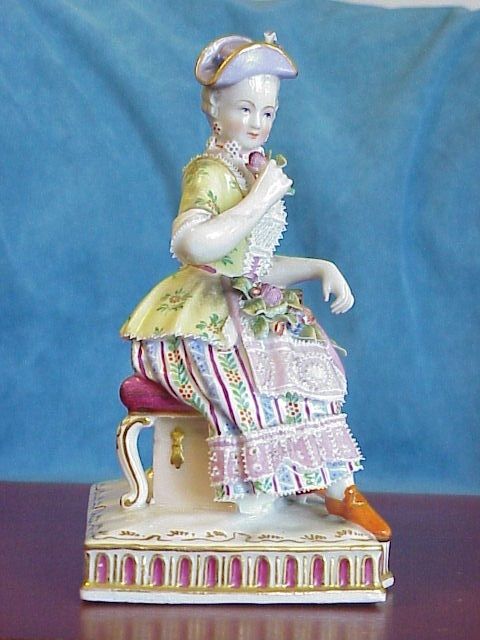 Antique Royal Vienna Dresden Smell Senses Lady FLOWERS PERFUME Bottle 