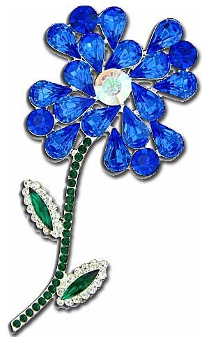 EISENBERG Ice Blue FLOWER Rhinestone Brooch Pin NEW  