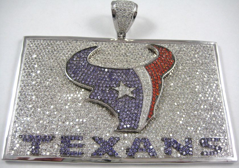 Multicolor stones on 14k White Gold Polished Custom Texans Charm