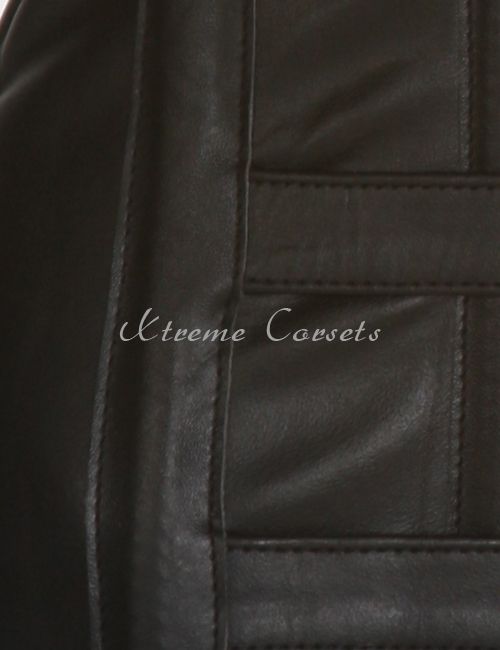 Victorian Black Leather Underbust Corset Steel Boned Tight Lacing Sz 