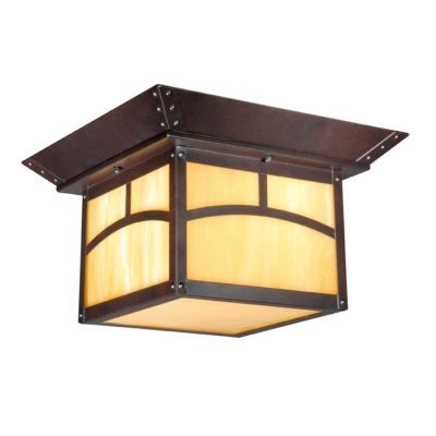 NEW 2 Light Mission Outdoor Flush Lighting Fixture, Bronze, Honey Opal 