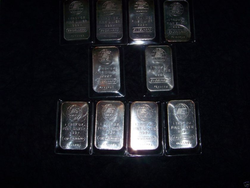 Engelhard 10 One Troy Oz. .999 Silver Serial Numbered BAR TEN Total 