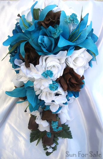 http//lilyofangeles/Sun/TurquoiseBrown/lilybluebrownbouquet350 