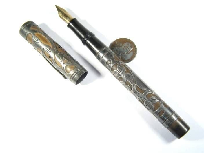 ANTIQUE ART NOUVEAU SILVER WATERMAN FOUNTAIN PEN c1905  