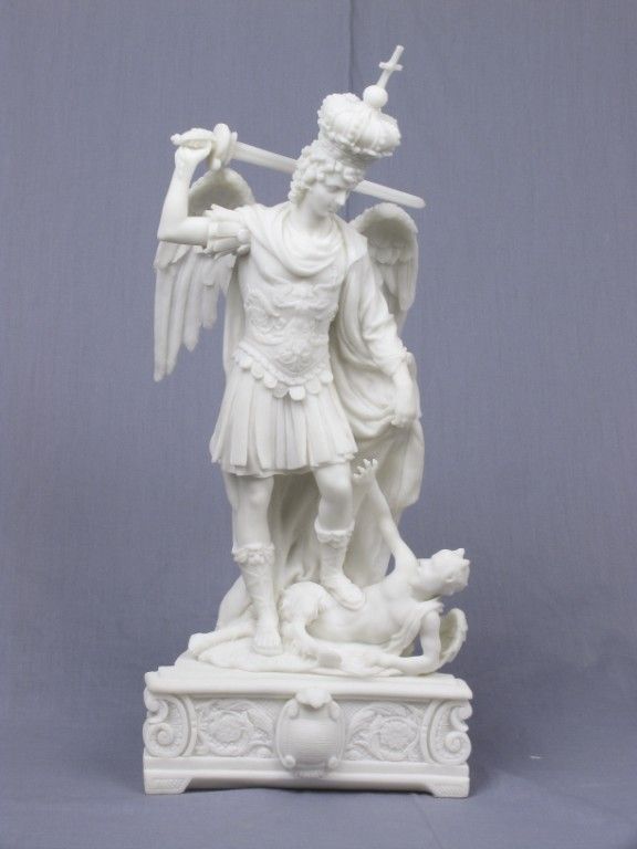 CROWNED ARCHANGEL SAINT MICHAEL CRUSHING LUCIFER STATUE  