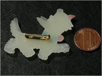 VINTAGE PLASTIC REALISTIC GLOW DARK SCOTTIE DOG BROOCH PIN  