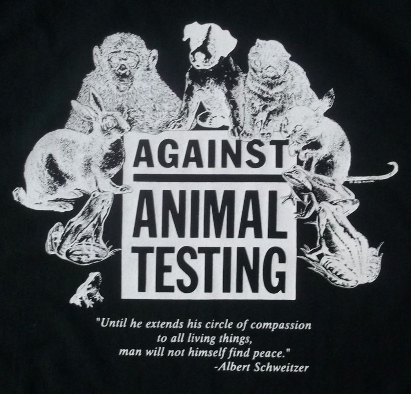 Against Animal Testing Animal Rights Black Crew T Shirt FREE US 