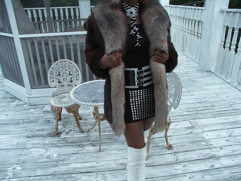 Mint Crystal Fox & Mink Fur Coat turns to vest S M  