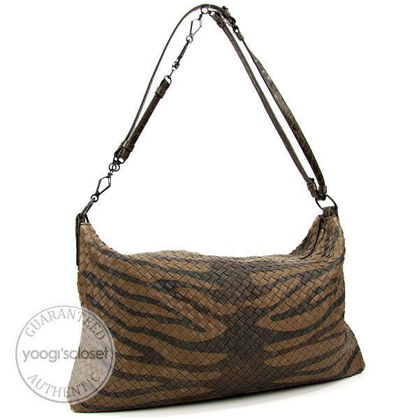 Bottega Veneta Limited Ed Tiger Stripe Brown Woven Leather Large 