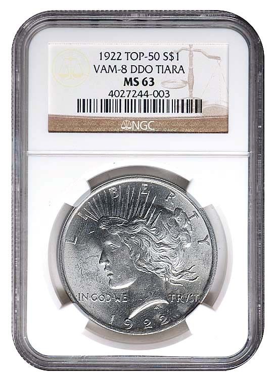 1922 Peace Silver Dollar NGC MS63 VAM 8 DDO TOP 50  