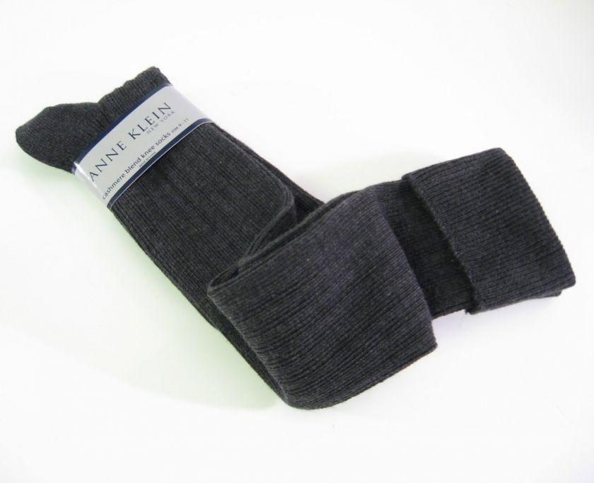 Anne Klein Ladies Knee Socks Cashmere Blend Charcoal Grey Cuff   NEW 