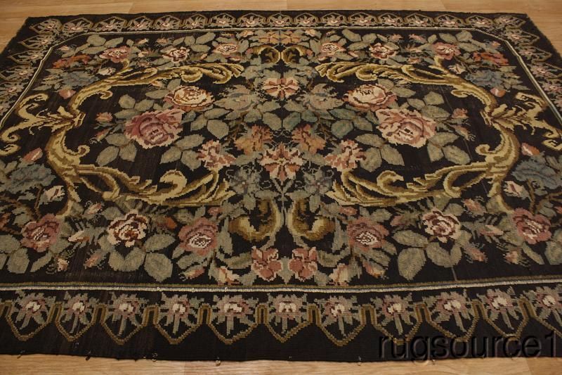 OVERWHELMING BLACK ANTIQUE 7X10 KILIM KELIM SHIRAZ PERSIAN ORIENTAL 