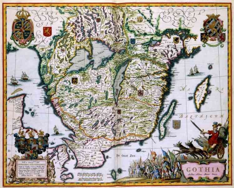 1662 Map Southern Sweden nice cartouche Joan Blaeu 37  